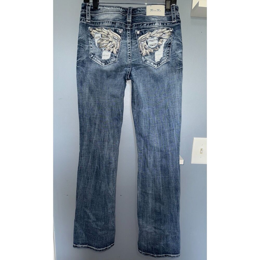 Miss Me Low Rise Bootcut Jeans With Angel Wing Pockets | Size 27 | Premium Denim